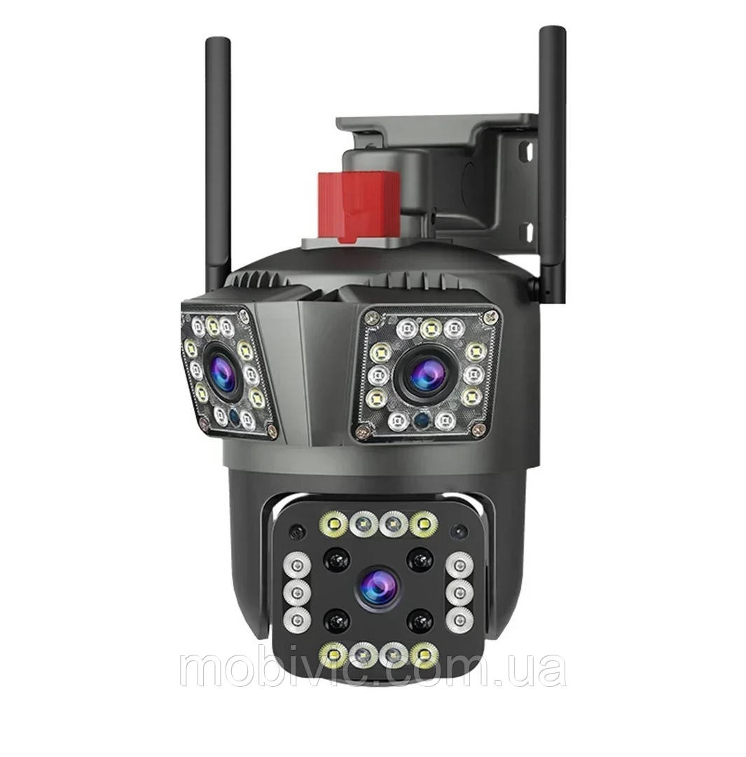 Wi-Fi камера HW-SM1-20S-12Мп чорна, 3 незалежні об'єктиви віддалений перегляд обертання,сигналізація -ORIGINAL