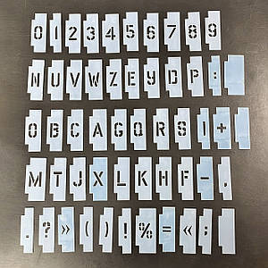 Трафарет англійський з набірними літерами і цифрами 20 мм багаторазовий, (є в наявності від 20 до 300 мм)