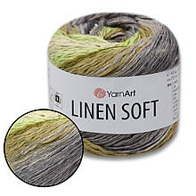 YarnArt Linen soft, Салатово-сірий No7414, пряжа льон, віскоза, бавовна