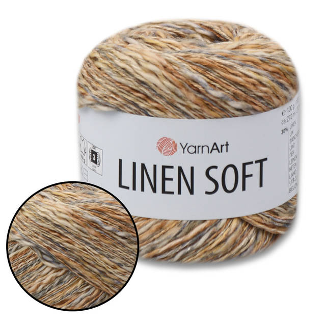 YarnArt Linen soft, Бежево-сірий No7407, пряжа льон, віскоза