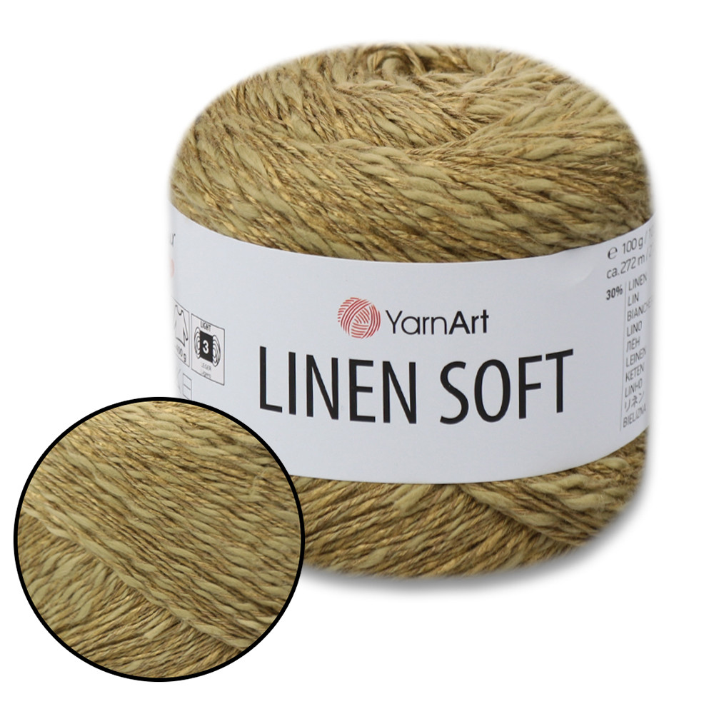 YarnArt Linen soft, Оливка No7313, пряжа льон, віскоза, бавовна, фото 1