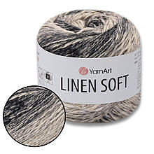 YarnArt Linen soft, Чорно-сірий No7406, пряжа льон, віскоза, бавовна