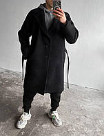 Мужское черное пальто оверсайз кашемировое осеннее весеннее , Длинное черное пальто классическое демисез trek