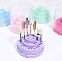 Пластикова кругла підставка для фрезерних насадок (9х8 см.) з кришечкою, на 48 комірок - М Фіолетовий