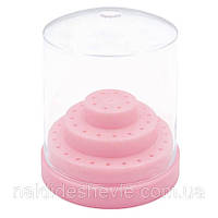 Пластикова кругла підставка для фрезерних насадок (9х8 см.) з кришечкою, на 48 комірок - М Ніжно-рожевий