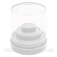 Пластикова кругла підставка для фрезерних насадок (9х8 см.) з кришечкою, на 48 комірок - М Білий