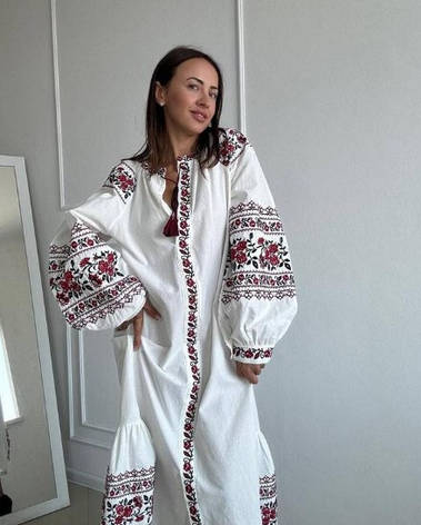 Сукня вишита жіноча молочного кольору з квітковою вишивкою розміри S, M, L, фото 3