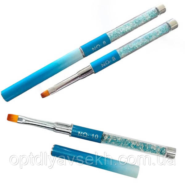 Пензель металевий квадратний для нарощування нігтів з камінням та ковпачком, фото 1