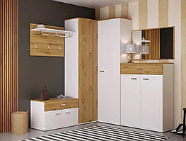 Стильний модульний кутовий передпокій з дзеркалом шафою тумбою для взуття в коридор Барселона № 3 Сокме 170*170 см