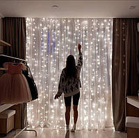 Гірлянда новорічна штора водоспад, Гірлянда роса usb, Світлодіодна гірлянда штора 3 м, Гірлянда занавіса 3х3