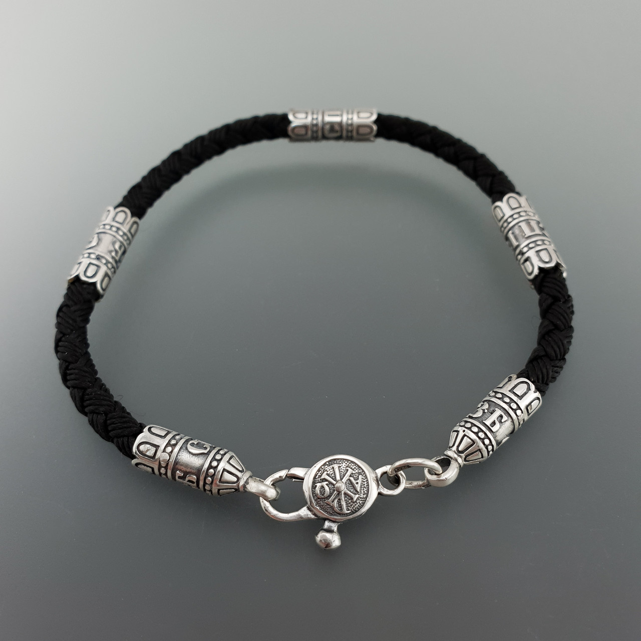 Шовковий браслет зі срібними вставками та замком. Чоловічий браслет срібло 925 та шовк 4 мм.