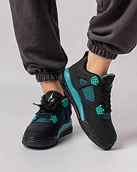 Жіночі зимові кросівки нубук на хутрі Nike Air Jordan 4 Retro Black Mint Fur, кеди Найк чорні. Жіноче взуття