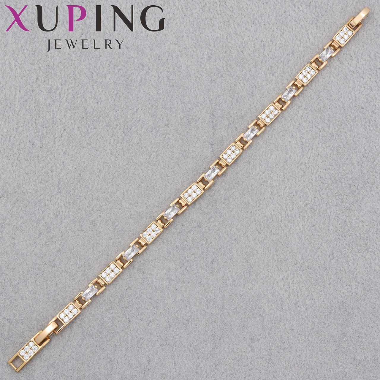 Браслет золотистого цвета Xuping Jewerly 18К с хрустальными стразами застёжка шарнир длина 19 см ширина 5 мм