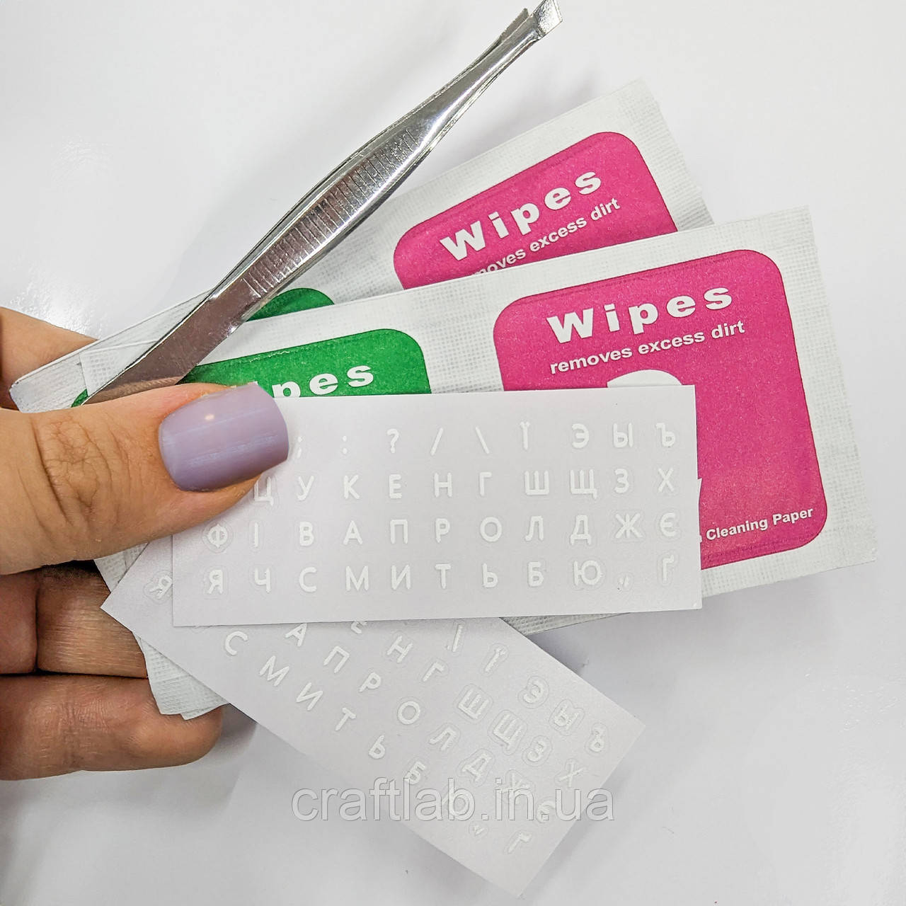 2 шт комплект наклейок на клавіатуру прозорі, білий текст, вирізані по контуру - фото 1 - id-p2341047394