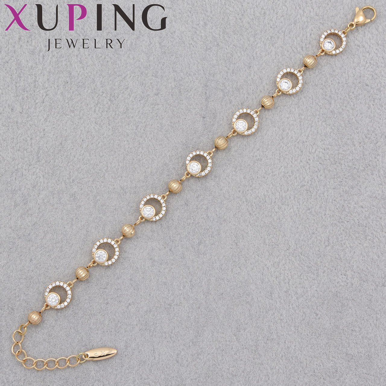 Браслет золотистого цвета Xuping Jewerly 18К с белыми кристаллами застёжка карабин длина 16-20 см ширина 9 мм