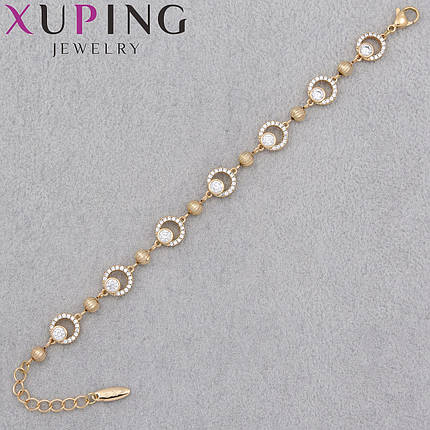 Браслет золотистого цвета Xuping Jewerly 18К с белыми кристаллами застёжка карабин длина 16-20 см ширина 9 мм, фото 1
