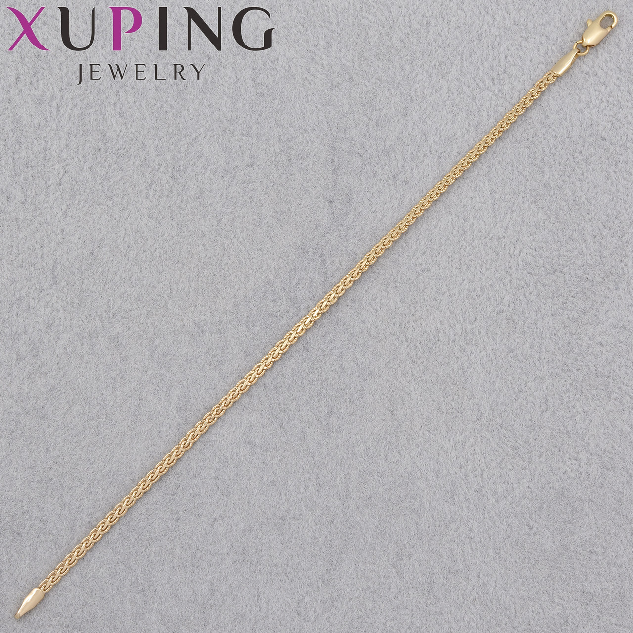 Браслет золотистого цвета Xuping Jewerly 14К плетение косичка застёжка карабин длина 17.5 см ширина 2 мм