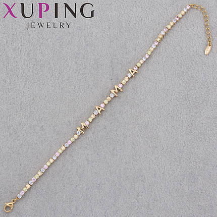 Браслет золотистого цвета Xuping Jewerly 14К с цветными страза застёжка карабин длина 18-20 см ширина 3 мм, фото 1