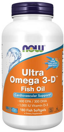 Омега 3 з вітаміном Д NOW Foods Ultra Omega 3-D 180 гел капс, фото 1