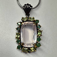 Кулон серебряный женский с природным розовым кварцем Красивая подвеска ручной работы с камнем