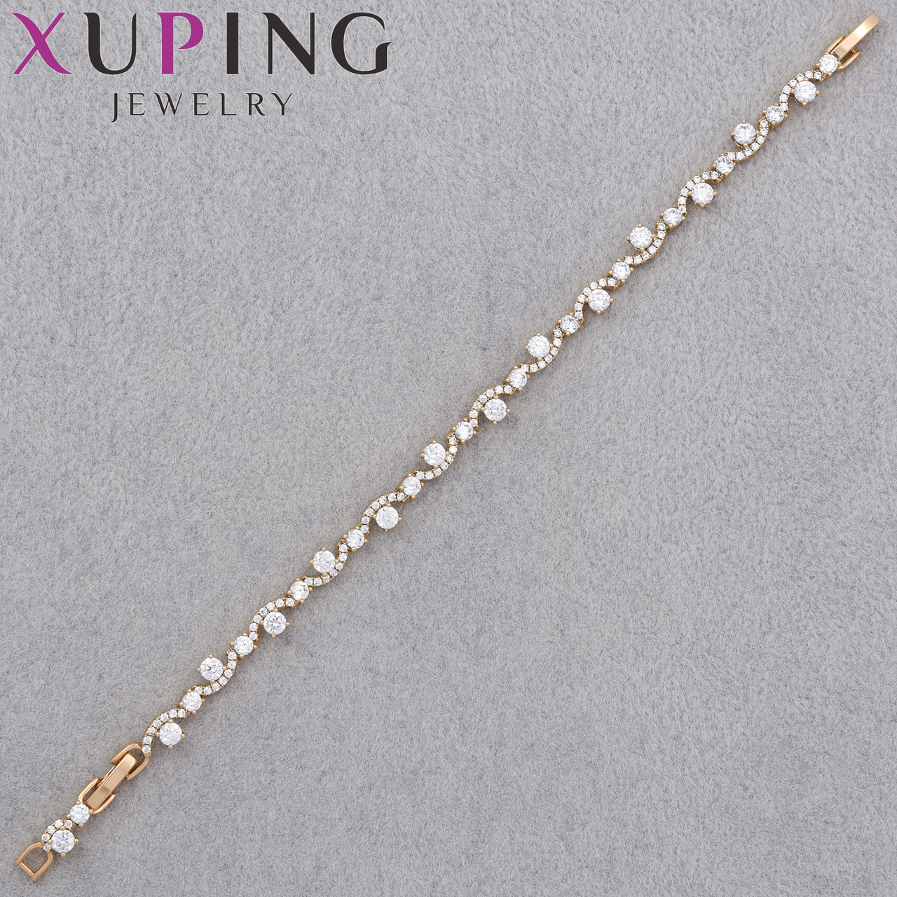 Браслет золотистого цвета Xuping Jewerly 14К с белыми кристаллами застёжка шарнир длина 19 см ширина 5 мм