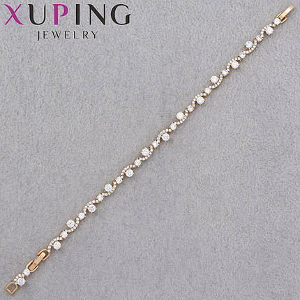 Браслет золотистого цвета Xuping Jewerly 14К с белыми кристаллами застёжка шарнир длина 19 см ширина 5 мм, фото 1