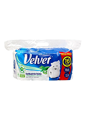 Туалетний папір Velvet Soft White, 3-х шарова, 150 відривів 16 рулонів
