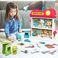 Ігровий набір "Ветеринарна клініка" (2 поверхи, 6 тварин-пацієнтів, муляж їжі, вертоліт, світло, звук) YY 6028, фото 2