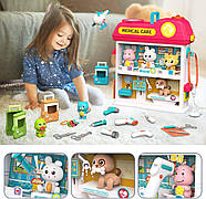 Ігровий набір "Ветеринарна клініка" (2 поверхи, 6 тварин-пацієнтів, муляж їжі, вертоліт, світло, звук) YY 6028, фото 7