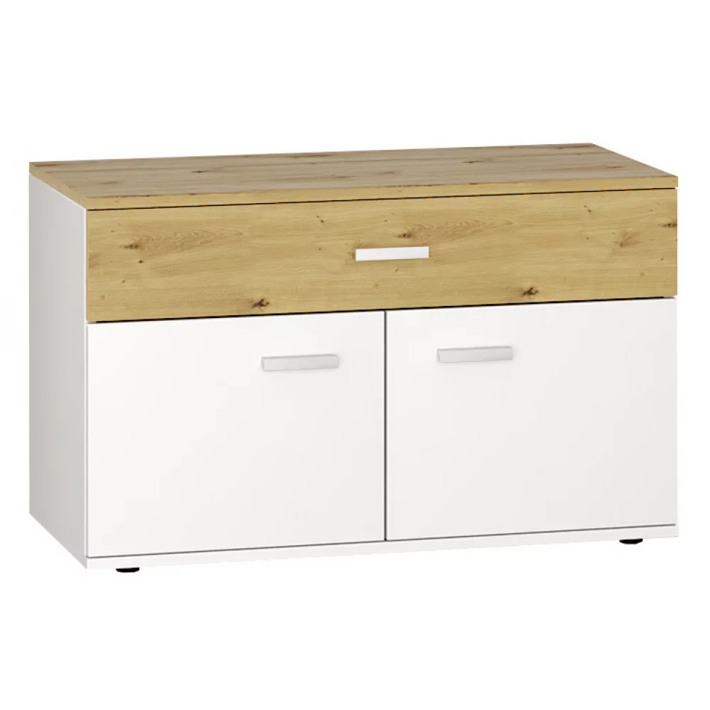 Сучасна закрита вузька тумба для взуття 2Д1Ш 80 см з шухлядою дверцятами в передпокій коридор Барселона Сокме