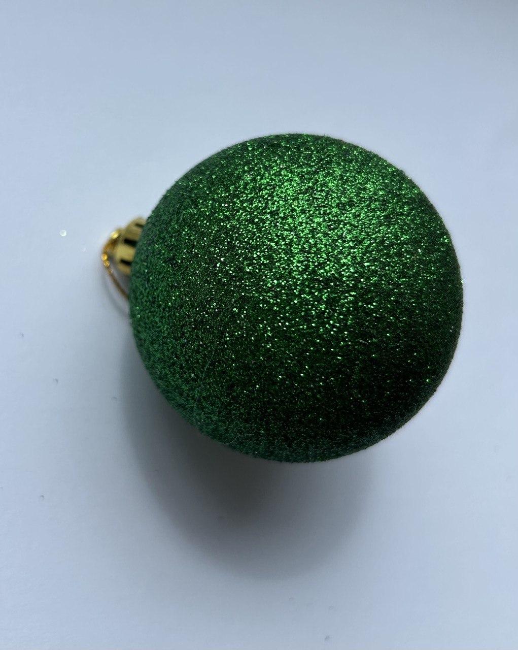 Яскрава глітерна новорічна кулька зелена діаметр 6 см -, фото 1