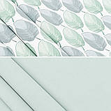 Двоспальна постільна білизна на гумці 180х220 Зелене листя (23191) Бязь Ранфорс з компаньйоном, фото 2