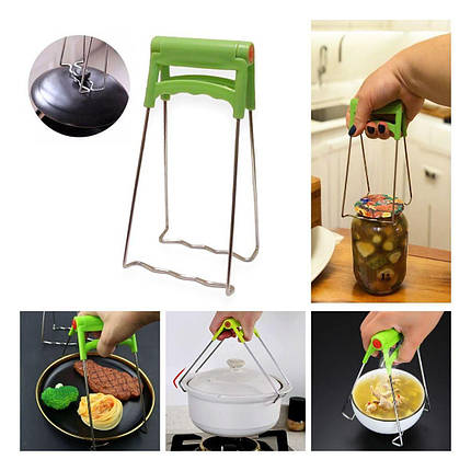 Захват щипці KitchenWare універсальні 3в1 ухват із пластиковою ручкою для банок, мисок, каструль, фото 1