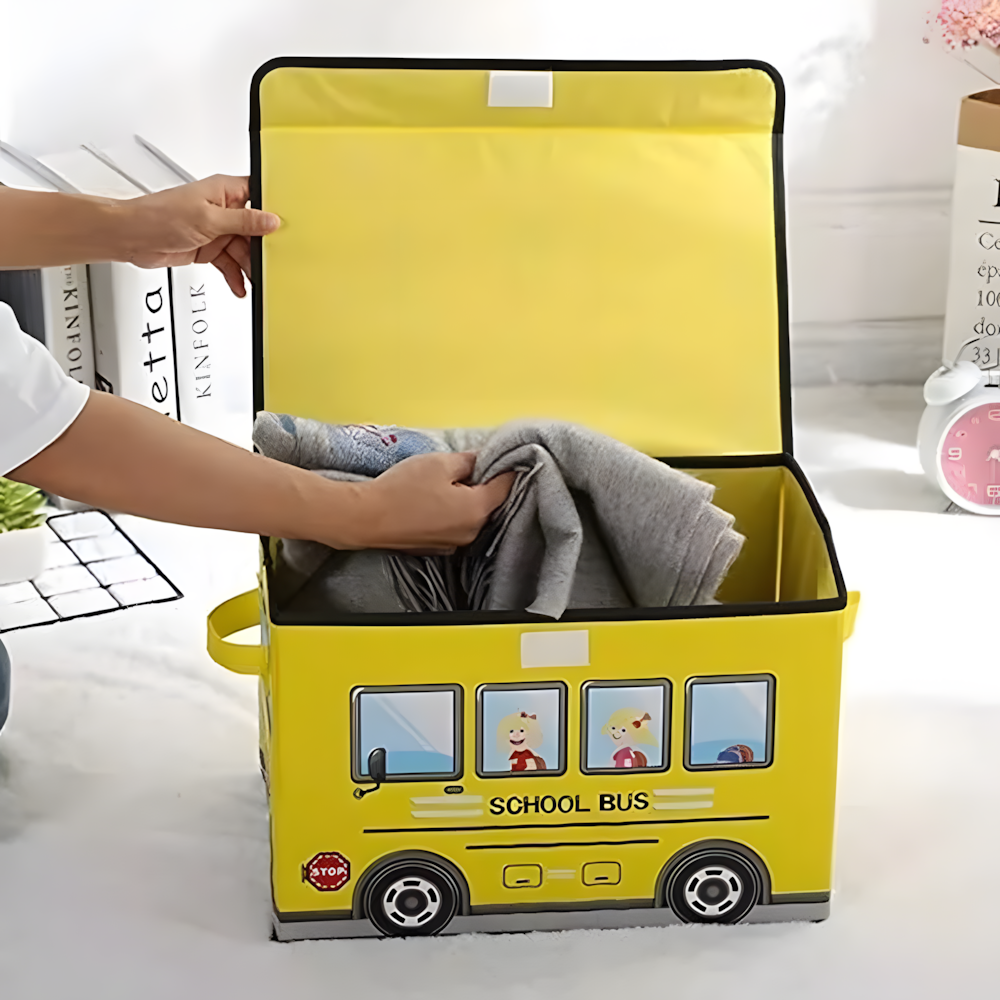 Складаний кошик для іграшок Шкільний автобус, 37x25x25см, Жовтий (Контейнер для речей)