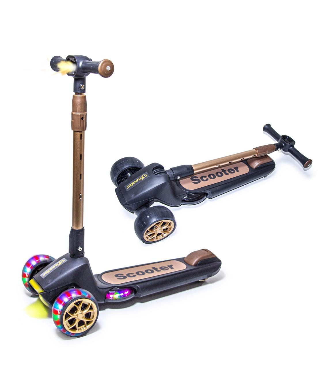 Дитячий самокат Scale Sports Smart. Чорний. Складана ручка! Підсвічування платформи. Музика