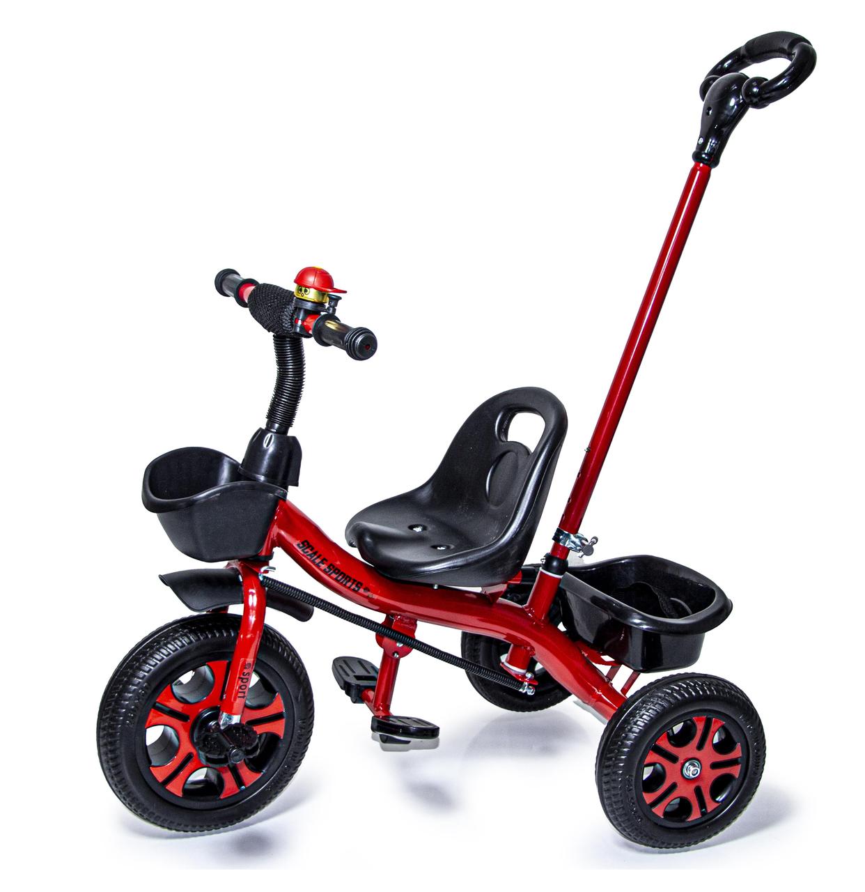 Дитячий металевий триколісний велосипед Scale Sport із батьківською ручкою. Червоний колір, фото 1