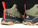 Чоловічі кросівки Salomon X Ultra 4 Mid GTX термо повсякденні молодіжні темно-зелені, фото 7