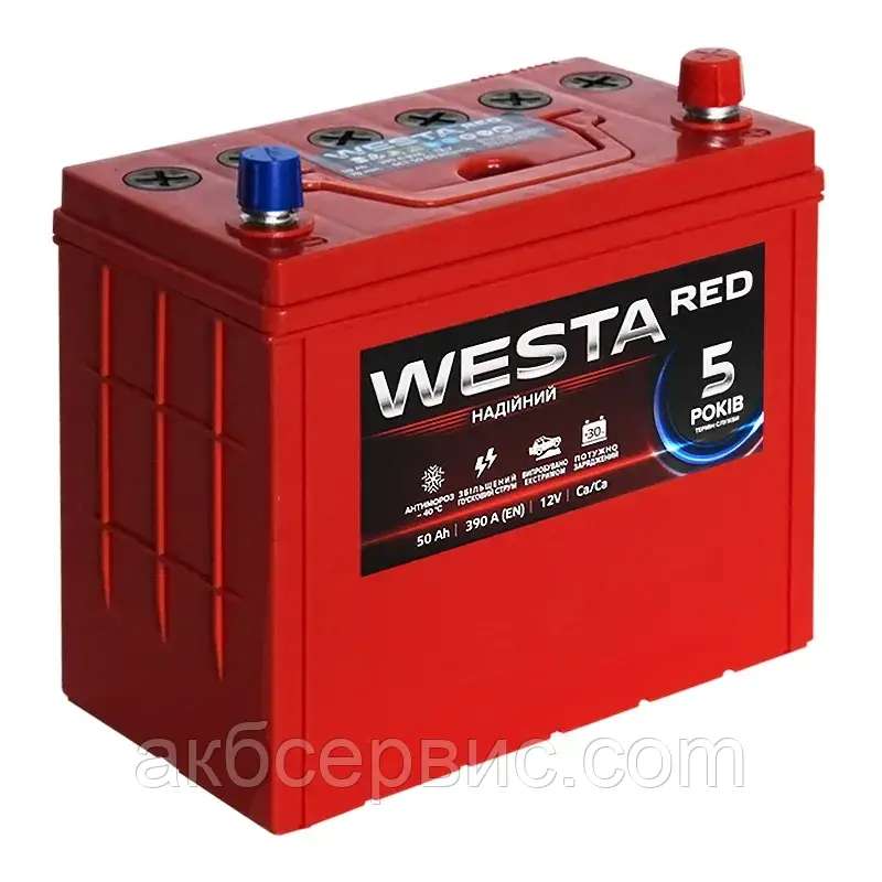 Акумулятор автомобільний WESTA 6CT-50 А (0) RED JIS Asia, фото 1