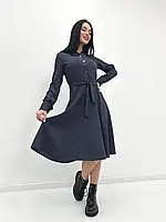 Вельветовое женское платье ниже колена на пуговицах под пояс розовый цвет