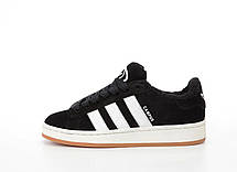 Чоловічі зимові кросівки Adidas Campus 00S Black Fur Winter Кеди Адідас Кампус чорно білі зимові замша хутро, фото 5