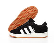 Чоловічі зимові кросівки Adidas Campus 00S Black Fur Winter Кеди Адідас Кампус чорно білі зимові замша хутро, фото 4