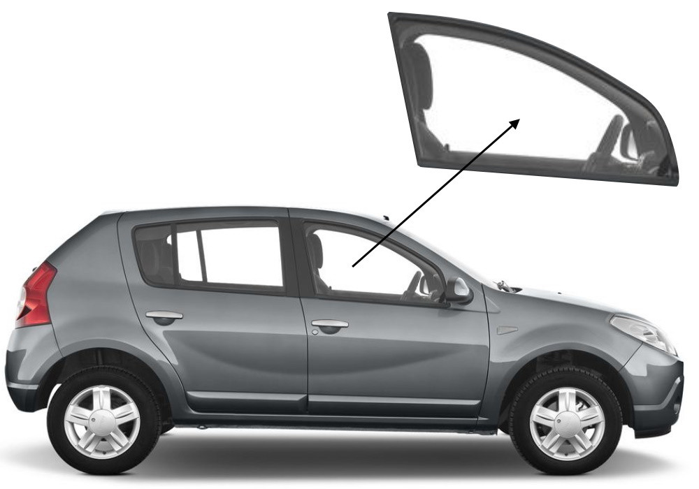 Бічне скло Renault Sandero 2008-2012 передніх дверей праве, фото 1