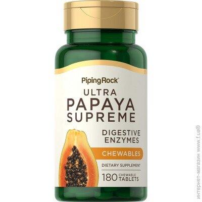 Для травлення Папая Piping Rock Papaya Supreme Digestive Enzymes 180 жувальних таблеток, фото 1