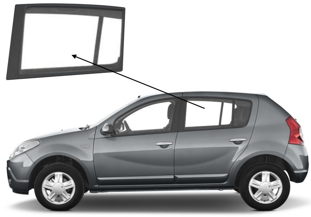 Бічне скло Renault Sandero 2008-2012 задніх дверей ліве, фото 1
