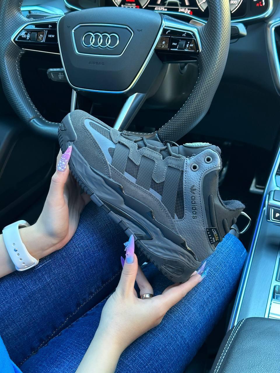 Жіночі зимові кросівки на хутрі Adidas Originals Niteball High Grey Black Fur, кеди Адідас 36