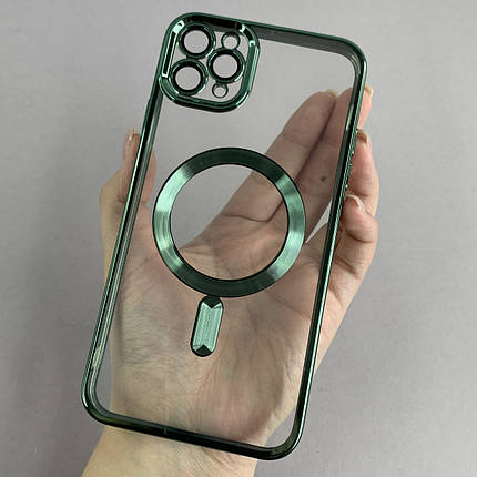 Чохол для Apple iPhone 11 Pro Max прозорий чохол з магсейф на телефон айфон 11 про макс зелений h3b, фото 1