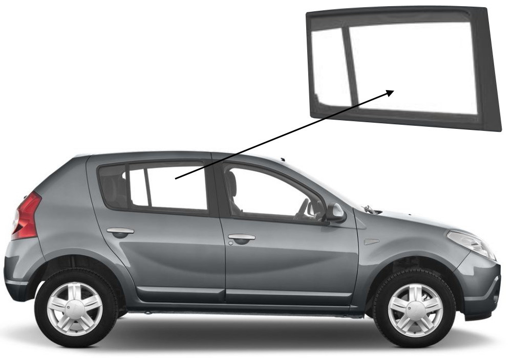 Бічне скло Renault Sandero 2008-2012 задніх дверей праве, фото 1