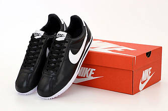 Чоловічі кросівки Nike Cortez Black White Кеди Найк Кортез чорні з білим шкіряні весна літо демісезон