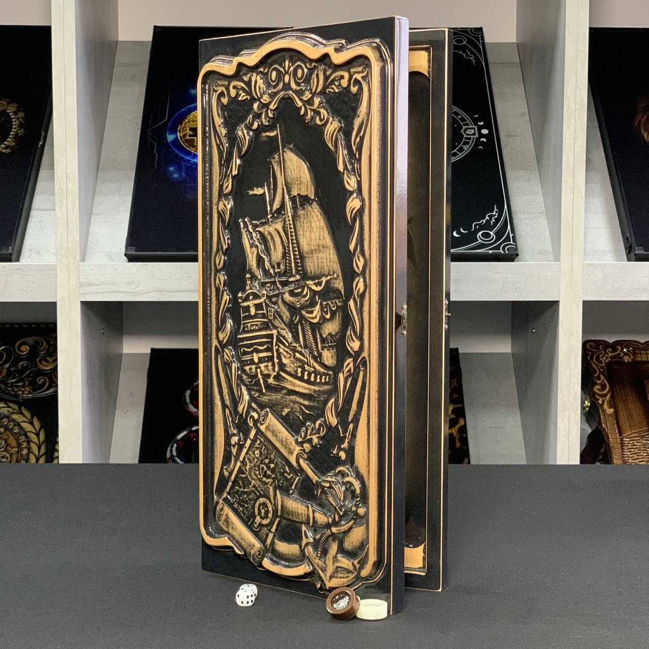 Дерев'яні нарди ручної роботи Корабель 50×23 см подарункові, фото 1