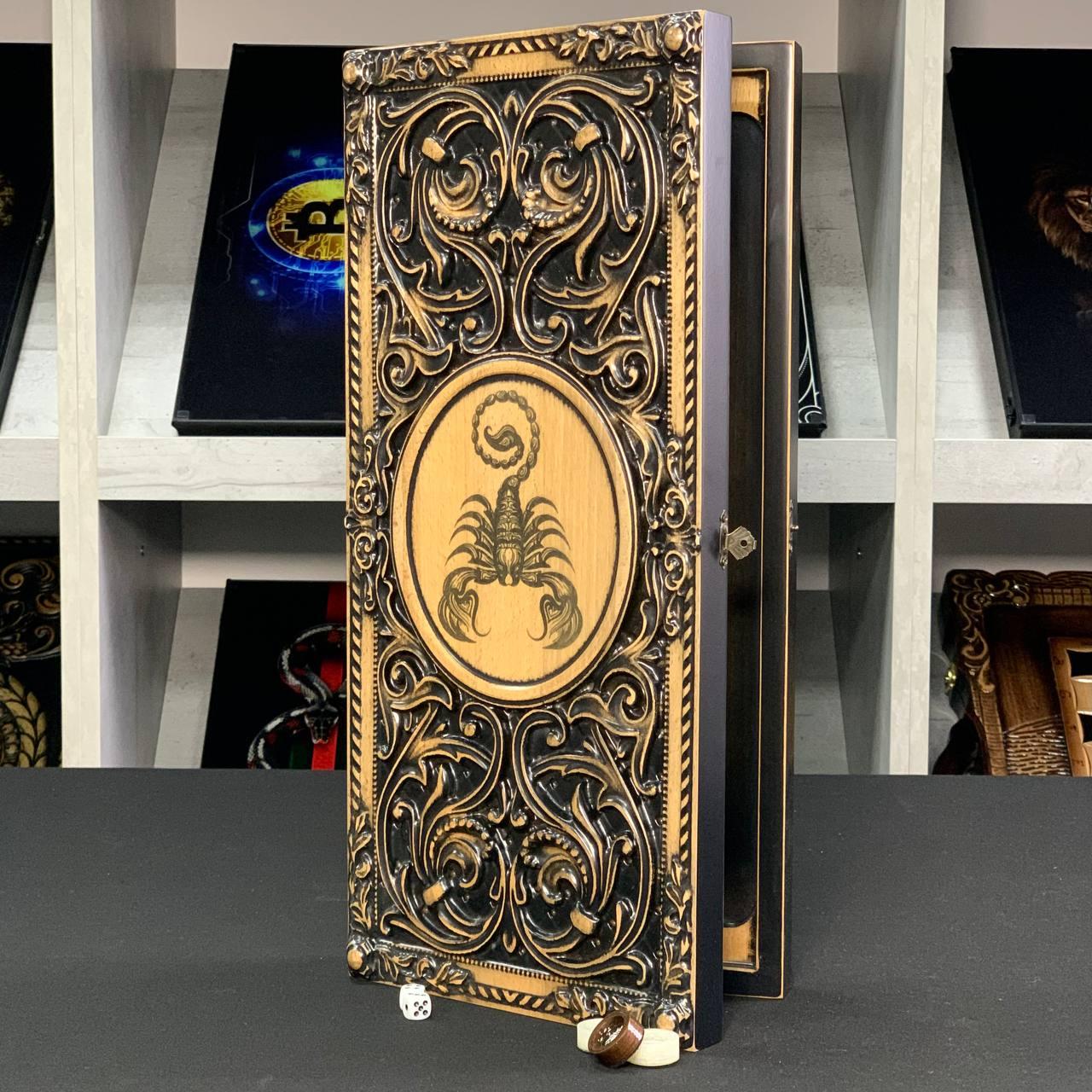 Нарди дерев'яні подарункові Скорпіон 50×23 см довгі нарди та короткі нарди, фото 1